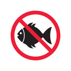 Forbidden fish vector icon. Warning, caution, attention, restriction, label, ban, danger. No fishing flat sign design pictogram symbol. No fish icon