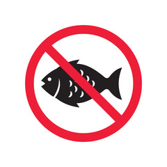 Forbidden fish vector icon. Warning, caution, attention, restriction, label, ban, danger. No fishing flat sign design pictogram symbol. No fish icon