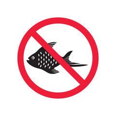 Forbidden fish vector icon. Warning, caution, attention, restriction, label, ban, danger. No fishing flat sign design pictogram symbol. No fish icon