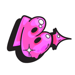 Cartoon pink doodle letter B in graffiti throw up style 