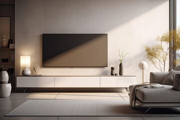 Modern TV on stand in living room interior.