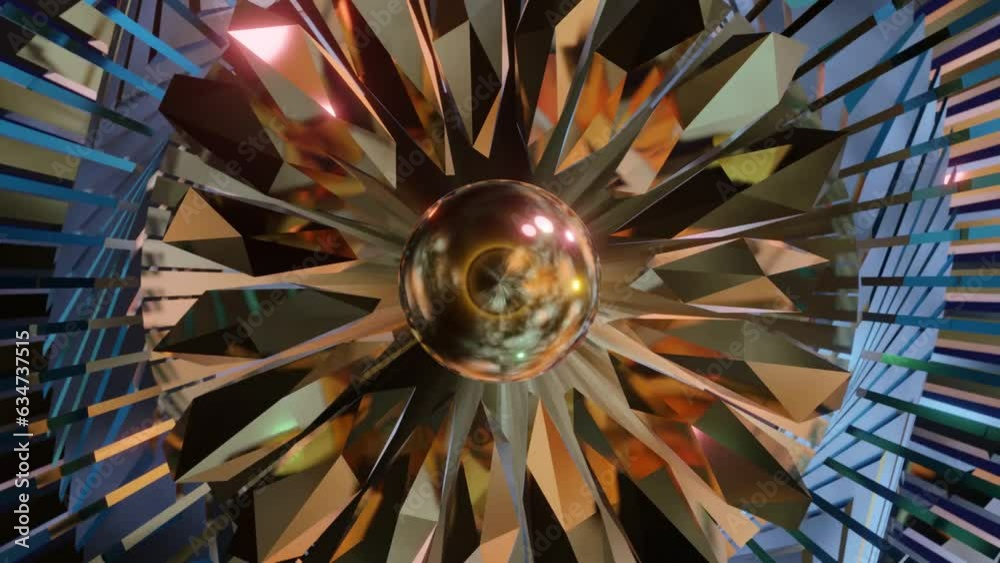 Wall mural abstract background 3d animation shiny futuristic composition made of geometric elements transforms 