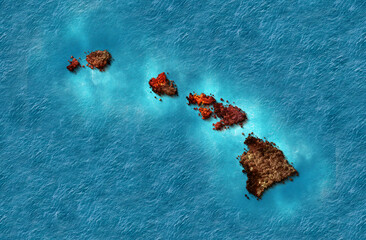 Hawaii Green map 3d wildfire concept background.
