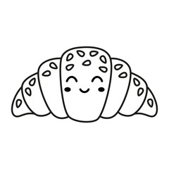 flat vector illustration of outline cartoon croissant