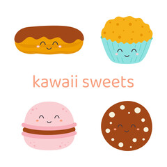 cartoon set of kawaii food characters isolated