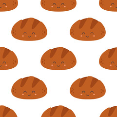 vector seamless pattern with bakery product, rye bread