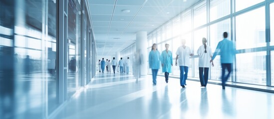 Busy hospital corridor with diverse doctors in motion suitable for medical and healthcare services - Powered by Adobe