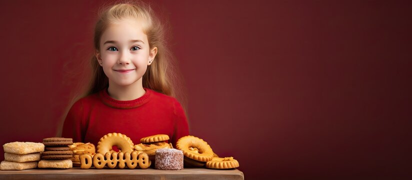 Caucasian girl celebrates national biscuit day with a tray of snacks