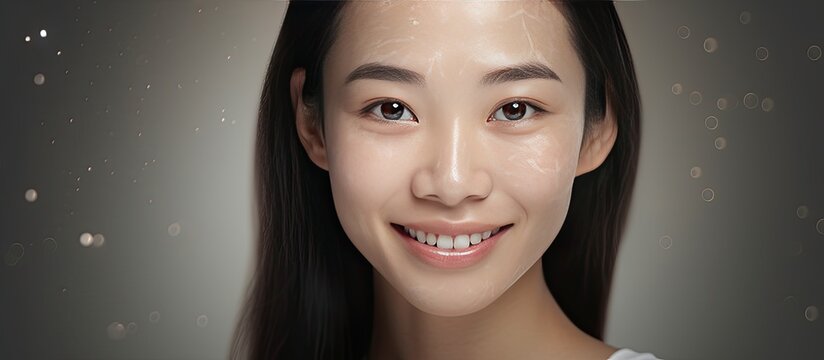 Asian woman with diverse skin pigmentation global awareness skincare blank area