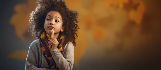 Biracial girl with pencil contemplating on International Students Day symbolizing childhood education and awareness