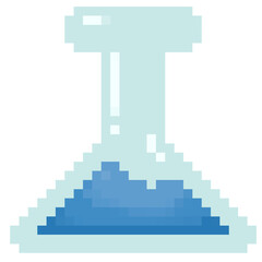 Fototapeta premium Isolated cute test glass tube flask with blue potion mixture in pixel art and transparent background