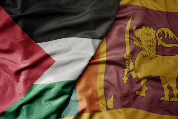 big waving realistic national colorful flag of palestine and national flag of sri lanka .