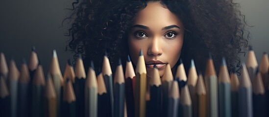 Biracial girl with pencil contemplating on International Students Day symbolizing childhood education and awareness