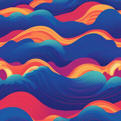 a colorful pattern of waves and sun with a sun on it. AI Generated Images