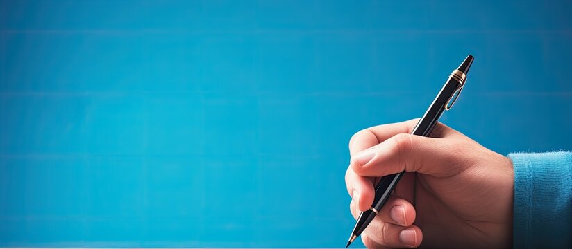 Digital image for National Writing Day with man and pen on blue background
