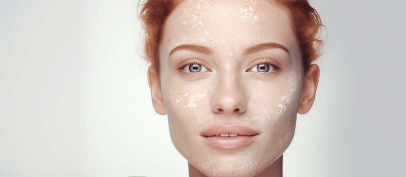 Young woman applying moisturizer for skin pigmentation awareness and treatment concept with digital text overlay - Powered by Adobe