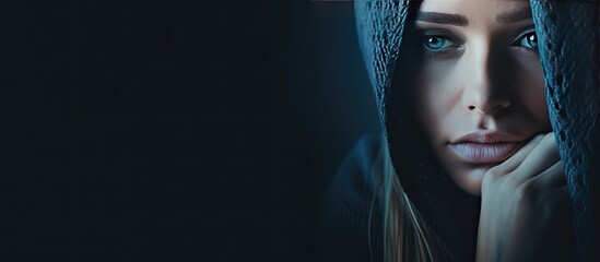 Caucasian woman feeling depressed and lonely on International Widows Day with room for text Mourning and lack of support in widowhood