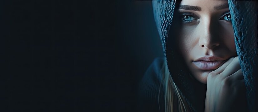 Caucasian woman feeling depressed and lonely on International Widows Day with room for text Mourning and lack of support in widowhood