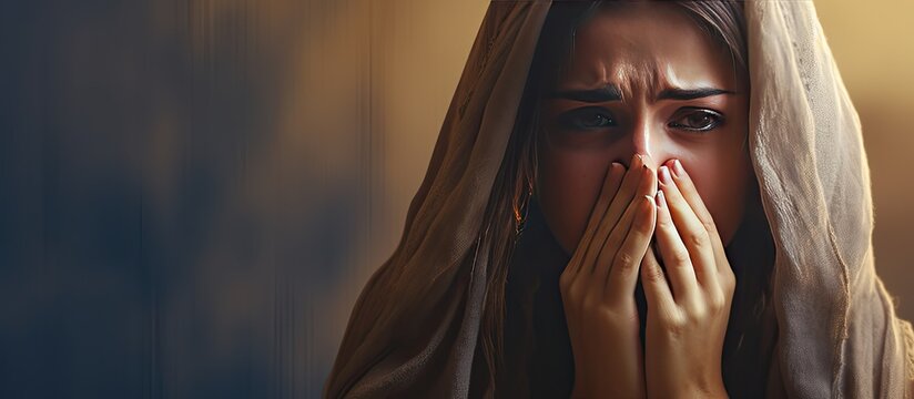 Composite image of a woman crying at home on International Widows Day emphasizing sadness injustice and social issues - Powered by Adobe