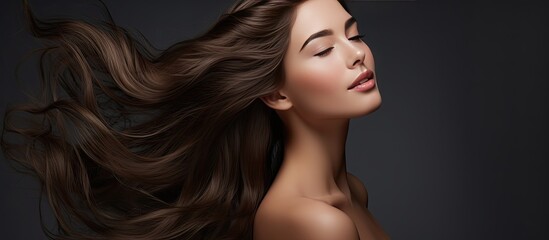 Fototapeta premium Gorgeously posed young woman with beautiful well maintained hair showcasing haircare concept