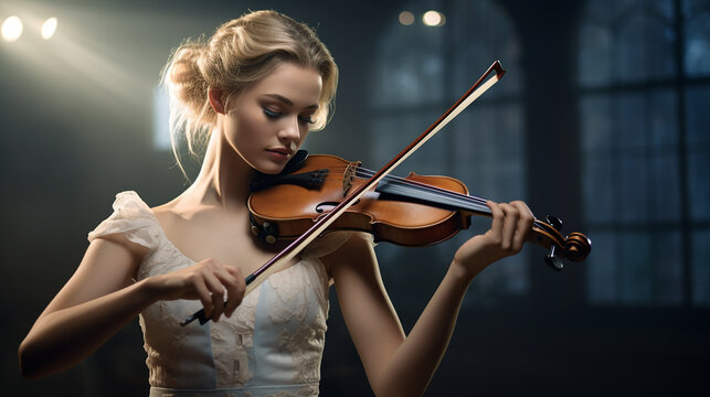 bela jovem tocando violino 