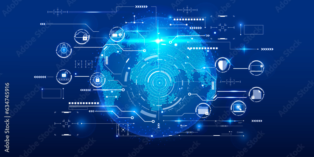 Fototapete Technology digital cyber security of global network data communication concept vector.