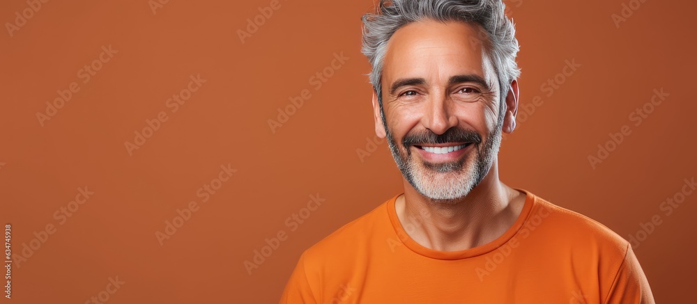 Aufkleber confident middle aged man proudly smiling displaying contentment on blank area