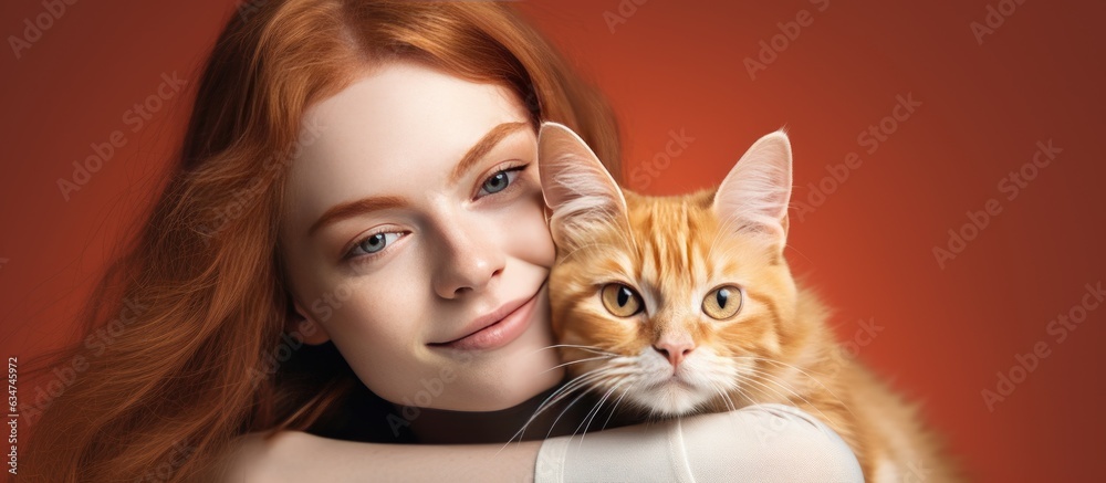 Canvas Prints Composite photo of joyful pale skinned woman with red cat celebrating International Cat Day Image montage copy space love togetherness portrait animal pro