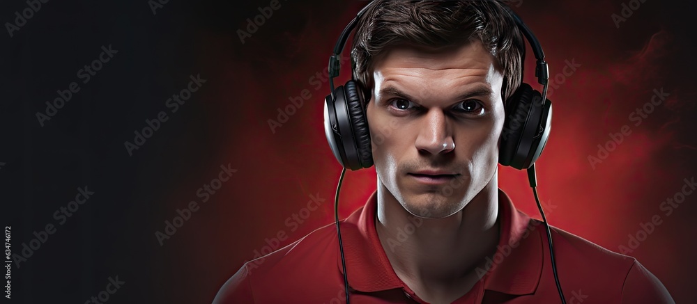 Poster white male using headset for 24 7 text support and communication campaign we re here for you not alo