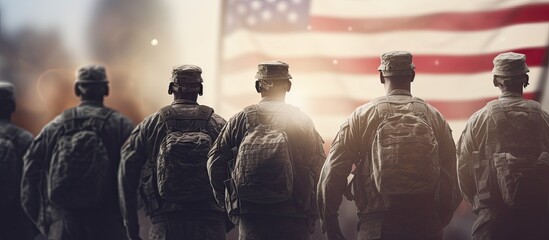 Soldiers and flag of America celebrate Veterans Day - Powered by Adobe