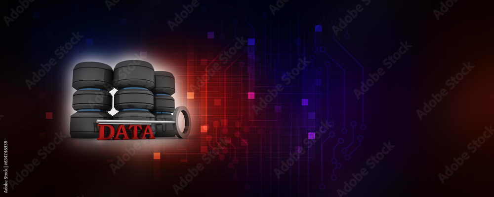 Poster 3d rendering database with key