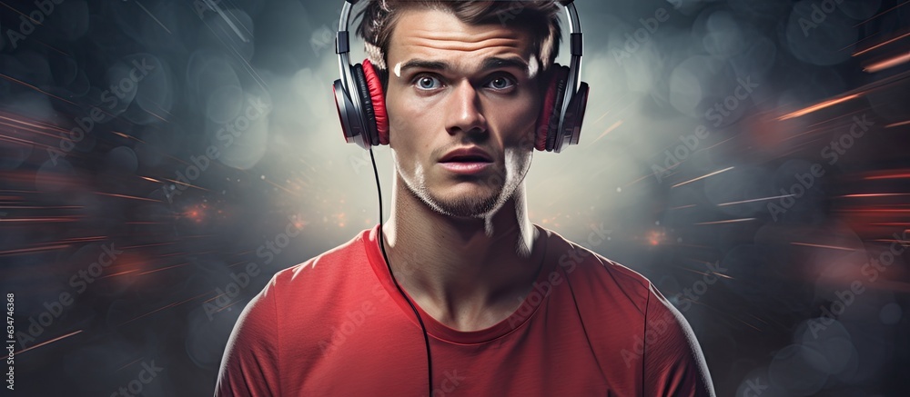 Poster white male using headset for 24 7 text support and communication campaign we re here for you not alo