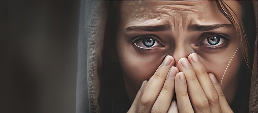 Composite image of a woman crying at home on International Widows Day emphasizing sadness injustice and social issues - Powered by Adobe