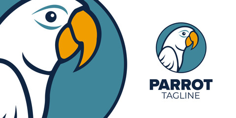 Elegant Parrot Emblem: Half-Body View in Colorful Circle