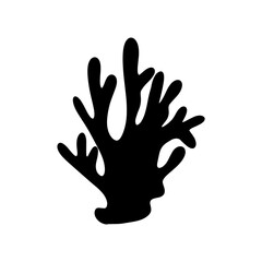 Coral. Underwater element. Vector illustration in black color. Sea ocean.