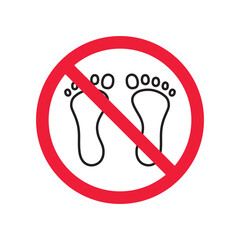 Forbidden foot step vector icon. Warning, caution, attention, restriction, label, ban, danger. No foot steps flat sign design pictogram symbol. No foot step icon