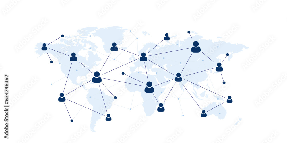 Wall mural social user network, people network illustration. dots connected lines create network with world map