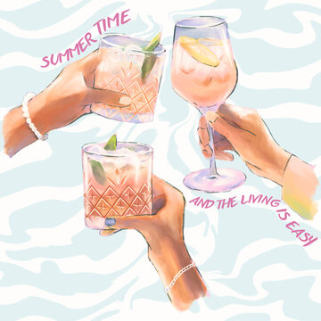 summer time illustration - ilustraci&oacute;n verano copas tragos de verano 