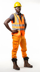 Industry Worker Man manager standing with folded arms wearing safety helmet on white isolated background. Generation AI