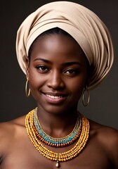 a portrait of congolese young woman beautiful African fashion model smiling at camera
