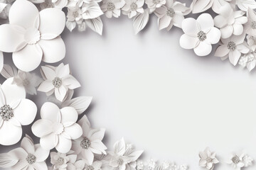 Paper cut flowers blooming on white background. Origami art composition