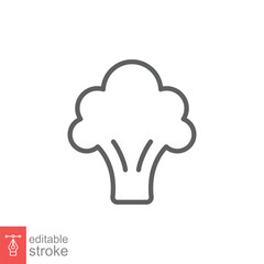 Broccoli icon. Simple outline style. Vegetable, plant, healthy, natural, organic, diet, fresh, food concept. Thin line symbol. Vector illustration isolated on white background. Editable stroke EPS 10.