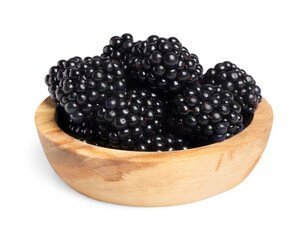 Bowl of ripe blackberries isolated on white