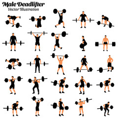 Male dead lifter bodybuilder vector illustration set