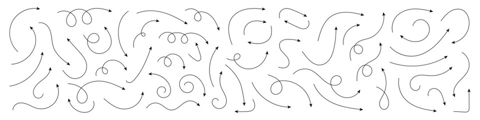 Set of hand drawn curved arrows.