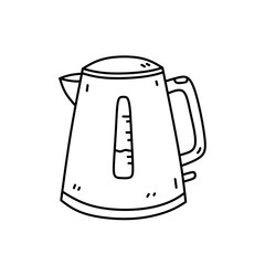 Electric kettle isolated on white background. Vector hand-drawn illustration in doodle style. Perfect for cards, decorations, logo, various designs.