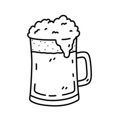 Glass of beer isolated on white background. Alcoholic beverage. Vector hand-drawn illustration in doodle style. Perfect for cards, menu, decorations, logo, various designs.