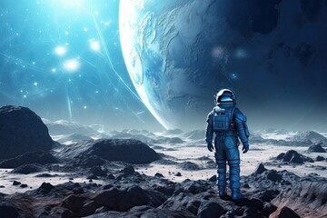 Astronaut ventures through surreal extraterrestrial terrain, uncovering cosmic enigma.