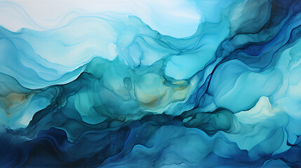 Fototapeta na wymiar Abstract background of acrylic paint in blue tones. Liquid marble texture.