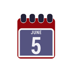Calendar displaying page of the day 5 (fourth) of the June - Day 5 of month. Illustration